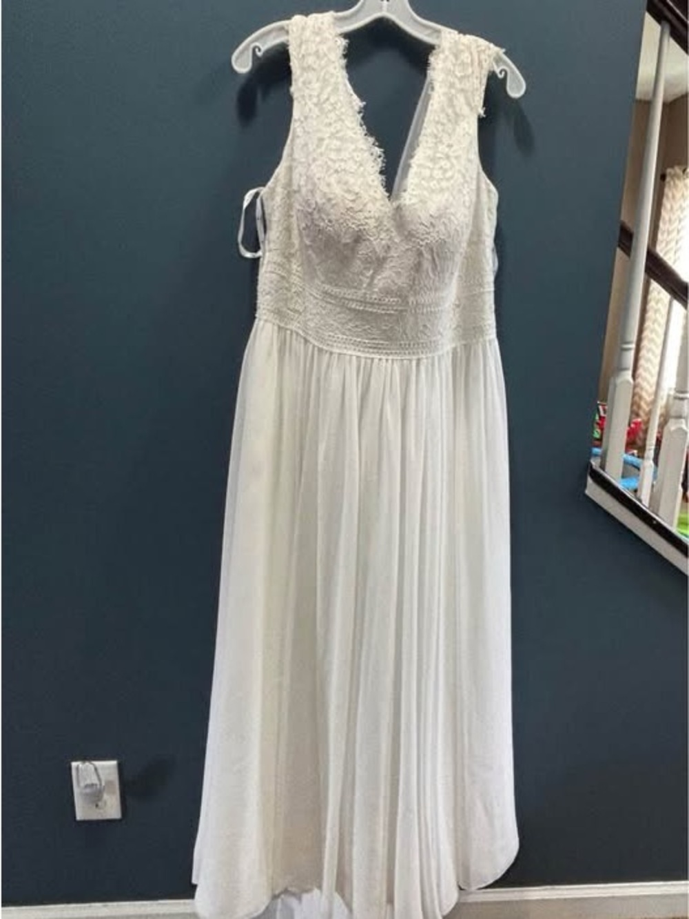 Ivory Lace Bodice A-Line Wedding Dress with V-Neck